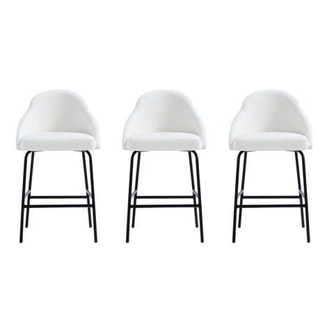 Manhattan Comfort Gracie Modern Metal Upholstered Counter Stool in White and Black - Set of 3