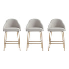 Manhattan Comfort Gracie Modern Metal Upholstered Counter Stool in Stone Gray and Gold - Set of 3