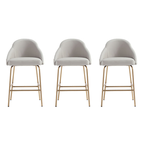 Manhattan Comfort Gracie Modern Metal Upholstered Counter Stool in Stone Gray and Gold - Set of 3