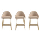 Manhattan Comfort Gracie Modern Metal Upholstered Counter Stool in Tan and Gold - Set of 3