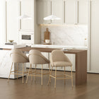 Manhattan Comfort Gracie Modern Metal Upholstered Counter Stool in Tan and Gold - Set of 3