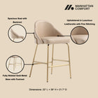 Manhattan Comfort Gracie Modern Metal Upholstered Counter Stool in Tan and Gold - Set of 3