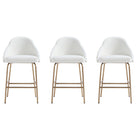 Manhattan Comfort Gracie Modern Metal Upholstered Counter Stool in White and Gold - Set of 3