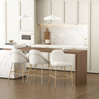 Manhattan Comfort Gracie Modern Metal Upholstered Counter Stool in White and Gold - Set of 3