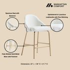 Manhattan Comfort Gracie Modern Metal Upholstered Counter Stool in White and Gold - Set of 3