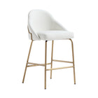 Manhattan Comfort Gracie Modern Metal Upholstered Counter Stool in White and Gold - Set of 3