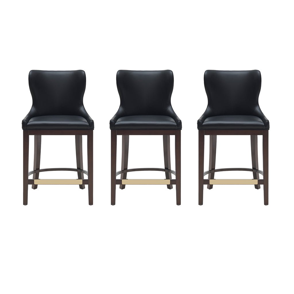 Manhattan Comfort Blair Modern Wood Upholstered Counter Stool in Black - Set of 3