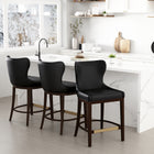 Manhattan Comfort Blair Modern Wood Upholstered Counter Stool in Black - Set of 3