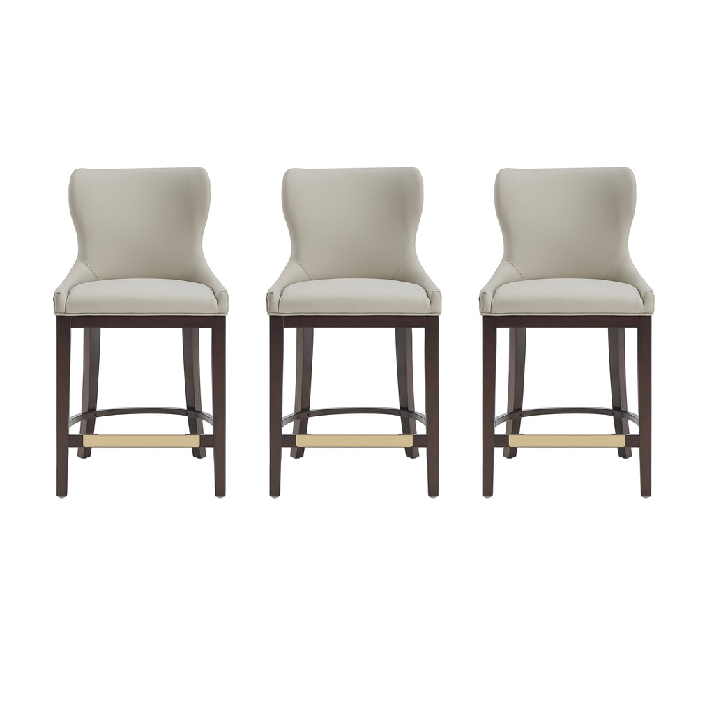 Manhattan Comfort Blair Modern Wood Upholstered Counter Stool in Stone - Set of 3