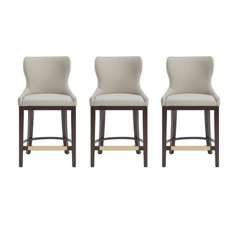 Manhattan Comfort Blair Modern Wood Upholstered Counter Stool in Stone - Set of 3