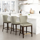 Manhattan Comfort Blair Modern Wood Upholstered Counter Stool in Stone - Set of 3