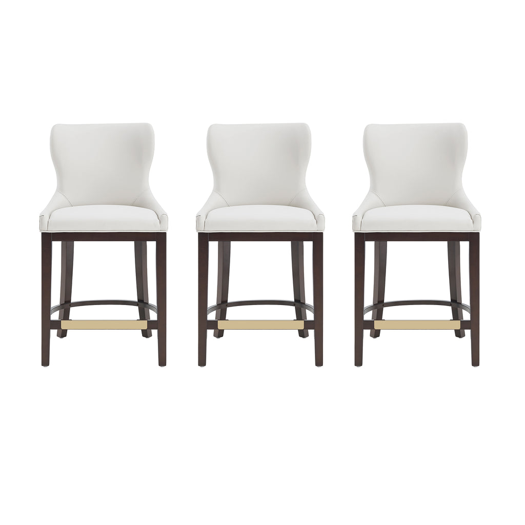 Manhattan Comfort Blair Modern Wood Upholstered Counter Stool in White - Set of 3