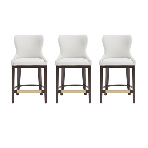 Manhattan Comfort Blair Modern Wood Upholstered Counter Stool in White - Set of 3