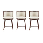 Manhattan Comfort Evalyn Modern Wood Upholstered Counter Stool in Cream - Set of 3