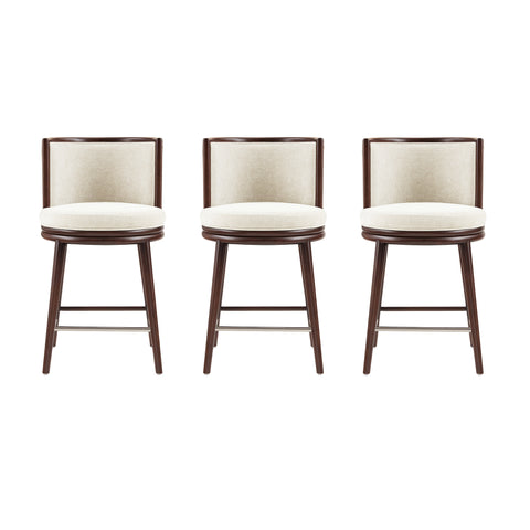 Manhattan Comfort Evalyn Modern Wood Upholstered Counter Stool in Cream - Set of 3