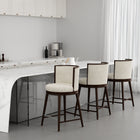 Manhattan Comfort Evalyn Modern Wood Upholstered Counter Stool in Cream - Set of 3