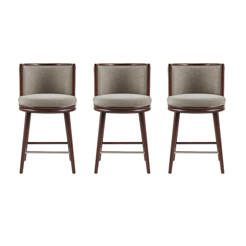 Manhattan Comfort Evalyn Modern Wood Upholstered Counter Stool in Dove - Set of 3