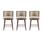 Manhattan Comfort Evalyn Modern Wood Upholstered Counter Stool in Natural - Set of 3