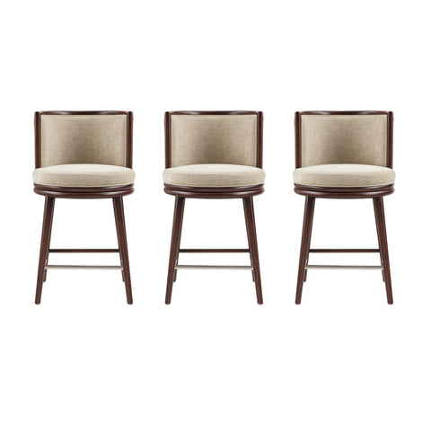 Manhattan Comfort Evalyn Modern Wood Upholstered Counter Stool in Natural - Set of 3
