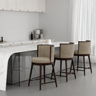 Manhattan Comfort Evalyn Modern Wood Upholstered Counter Stool in Natural - Set of 3