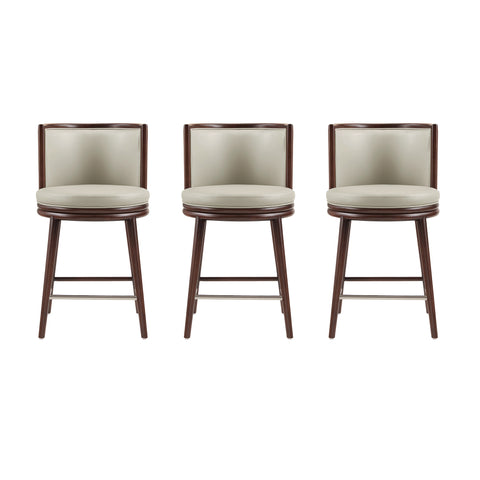 Manhattan Comfort Evalyn Modern Wood Upholstered Counter Stool in Stone - Set of 3