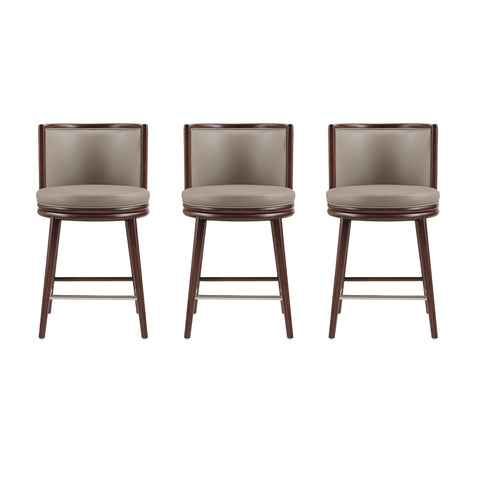 Manhattan Comfort Evalyn Modern Wood Upholstered Counter Stool in Taupe - Set of 3