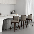 Manhattan Comfort Evalyn Modern Wood Upholstered Counter Stool in Taupe - Set of 3