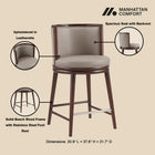 Manhattan Comfort Evalyn Modern Wood Upholstered Counter Stool in Taupe - Set of 3