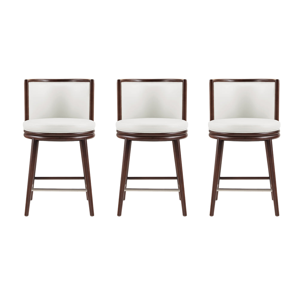 Manhattan Comfort Evalyn Modern Wood Upholstered Counter Stool in White - Set of 3