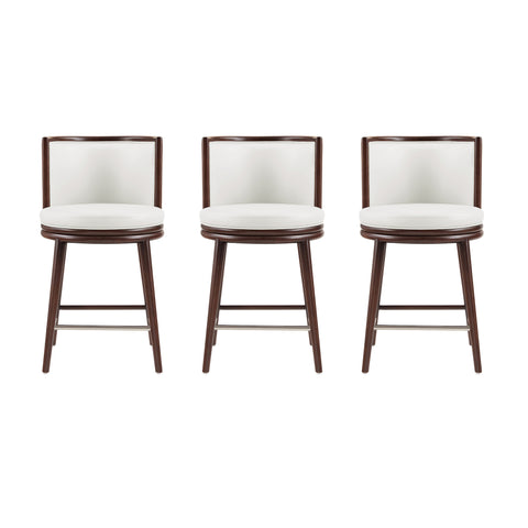 Manhattan Comfort Evalyn Modern Wood Upholstered Counter Stool in White - Set of 3