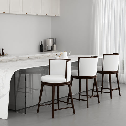 Manhattan Comfort Evalyn Modern Wood Upholstered Counter Stool in White - Set of 3