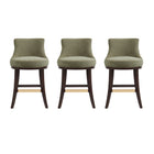 Manhattan Comfort Lucia Modern Chenille Wood Counter Stool in Leaf Green - Set of 3