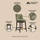 Manhattan Comfort Lucia Modern Chenille Wood Counter Stool in Leaf Green - Set of 3