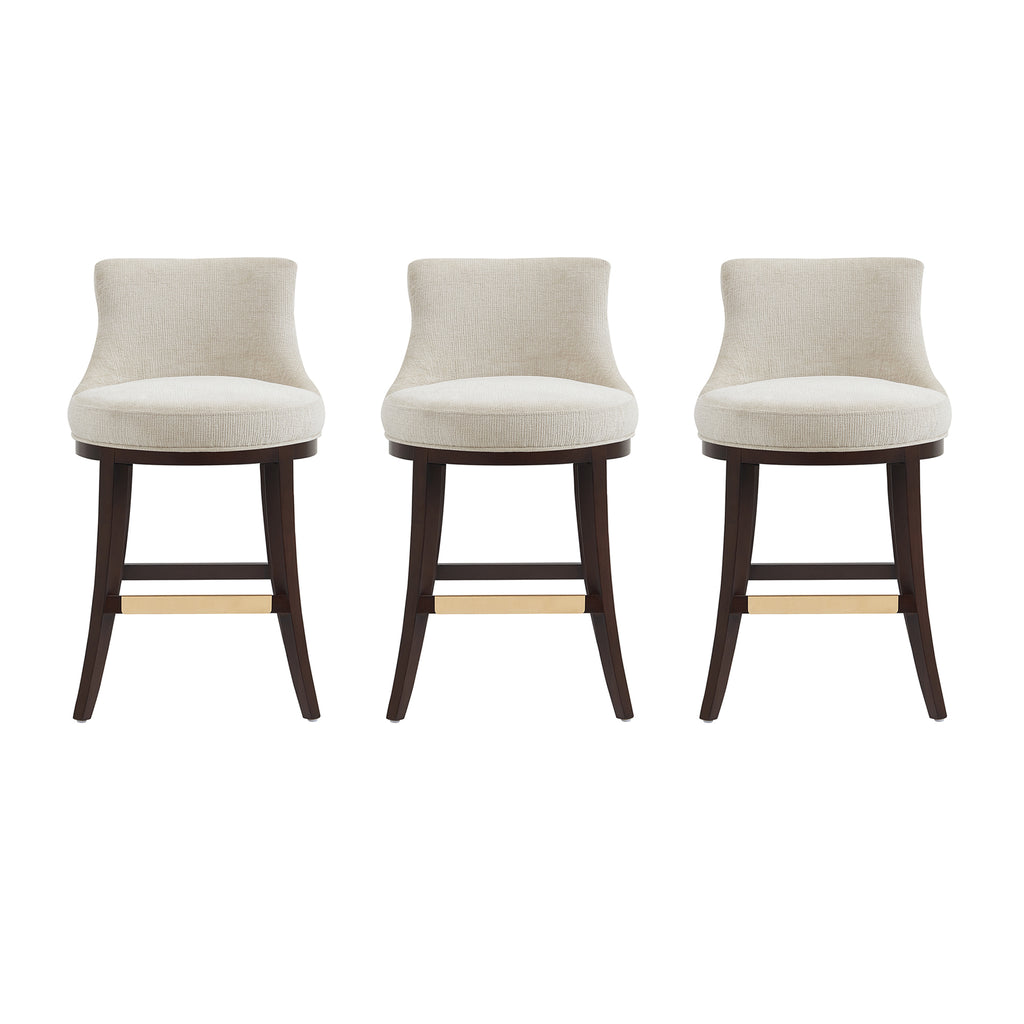 Manhattan Comfort Lucia Modern Chenille Wood Counter Stool in Natural - Set of 3