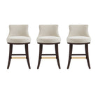 Manhattan Comfort Lucia Modern Chenille Wood Counter Stool in Natural - Set of 3