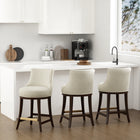 Manhattan Comfort Lucia Modern Chenille Wood Counter Stool in Natural - Set of 3