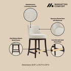 Manhattan Comfort Lucia Modern Chenille Wood Counter Stool in Natural - Set of 3