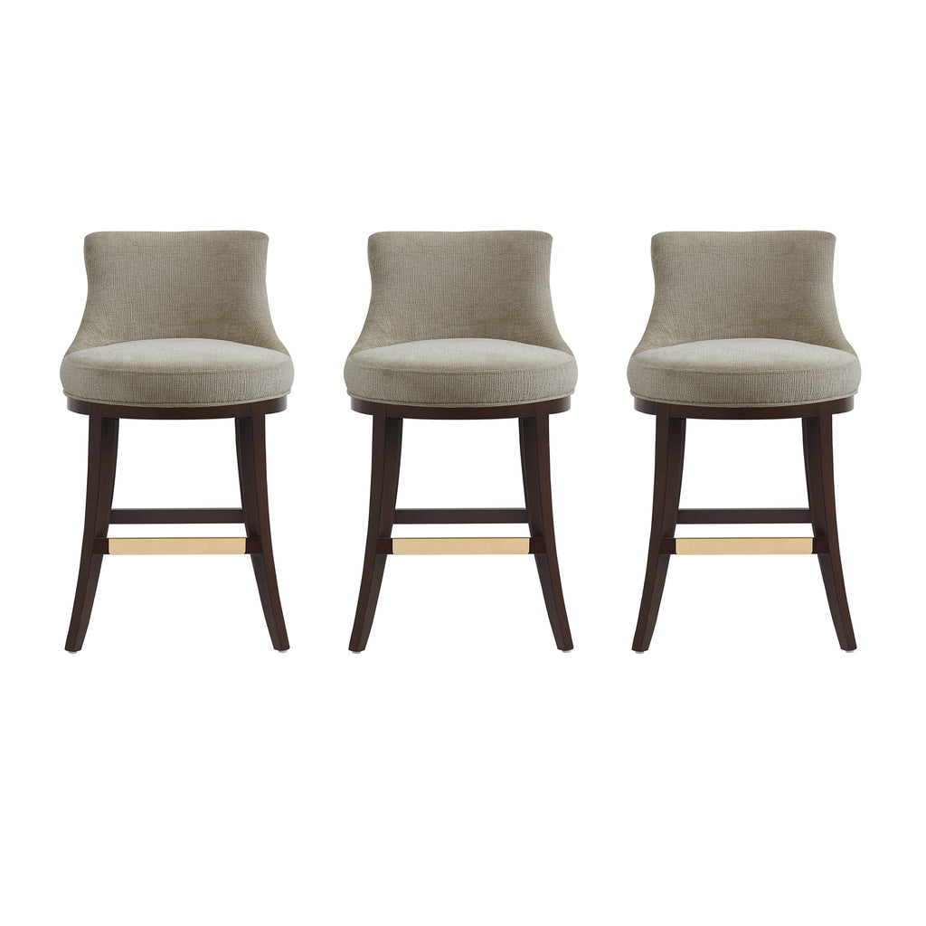 Manhattan Comfort Lucia Modern Chenille Wood Counter Stool in Taupe - Set of 3