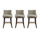 Manhattan Comfort Lucia Modern Chenille Wood Counter Stool in Taupe - Set of 3