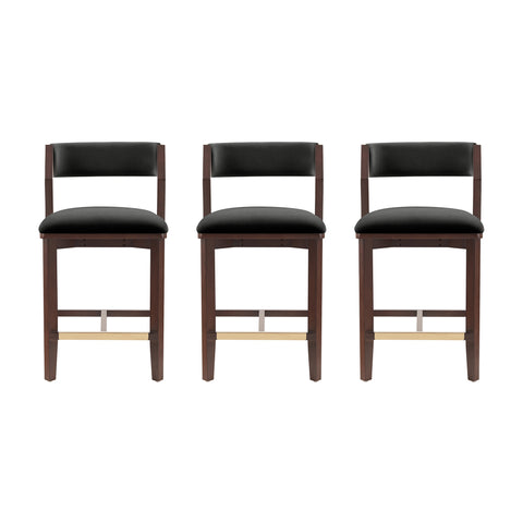 Manhattan Comfort Patricia Modern Wood Upholstered Counter Stool in Black - Set of 3