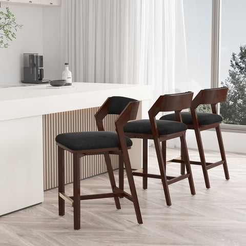 Manhattan Comfort Patricia Modern Wood Upholstered Counter Stool in Black - Set of 3