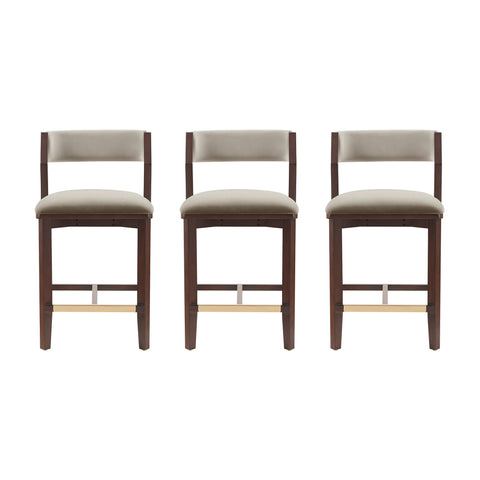 Manhattan Comfort Patricia Modern Wood Upholstered Counter Stool in Linen - Set of 3