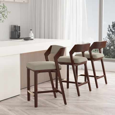 Manhattan Comfort Patricia Modern Wood Upholstered Counter Stool in Linen - Set of 3