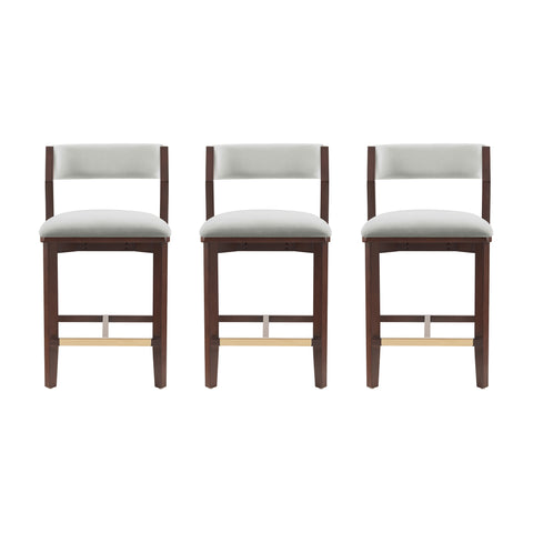 Manhattan Comfort Patricia Modern Wood Upholstered Counter Stool in White Glacier - Set of 3