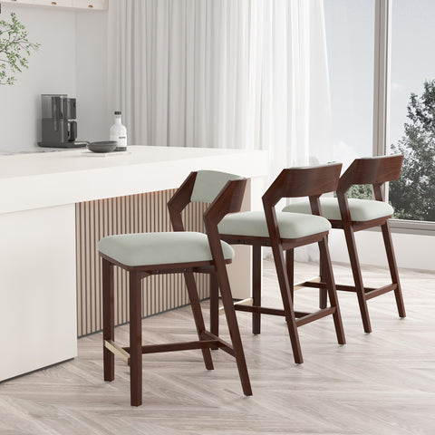 Manhattan Comfort Patricia Modern Wood Upholstered Counter Stool in White Glacier - Set of 3