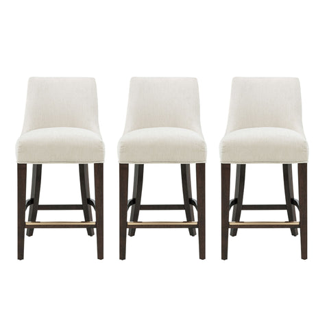 Manhattan Comfort Beever Modern Chenille Wood Counter Stool in Cream - Set of 3