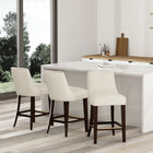 Manhattan Comfort Beever Modern Chenille Wood Counter Stool in Cream - Set of 3