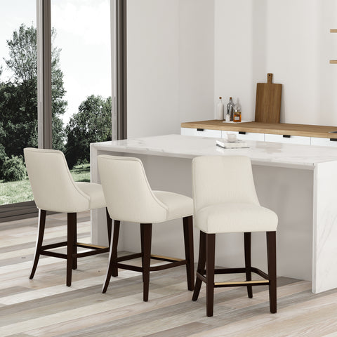 Manhattan Comfort Beever Modern Chenille Wood Counter Stool in Cream - Set of 3