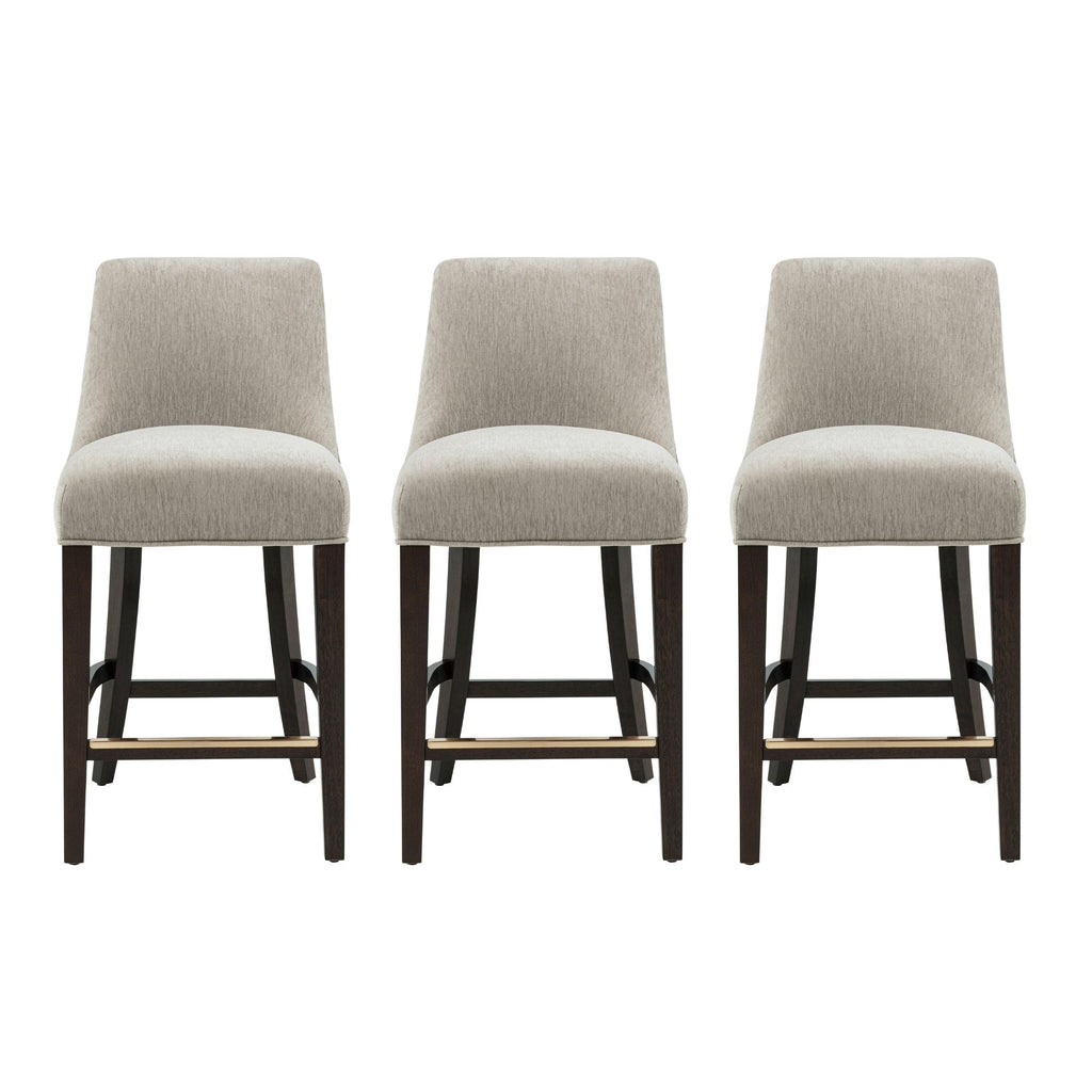 Manhattan Comfort Beever Modern Chenille Wood Counter Stool in Taupe - Set of 3