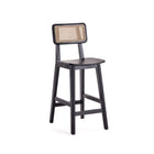 Manhattan Comfort Versailles Industry Chic Cane Back Wood Counter Stool in Black and Natural - Set of 3